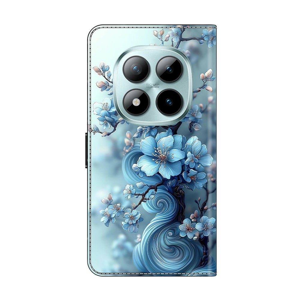For Xiaomi Redmi Note 15 Pro 5G (Global) Wallet Case Foldable Stand Pattern Printing Leather Flip Phone Cover - Ice Blue Flower