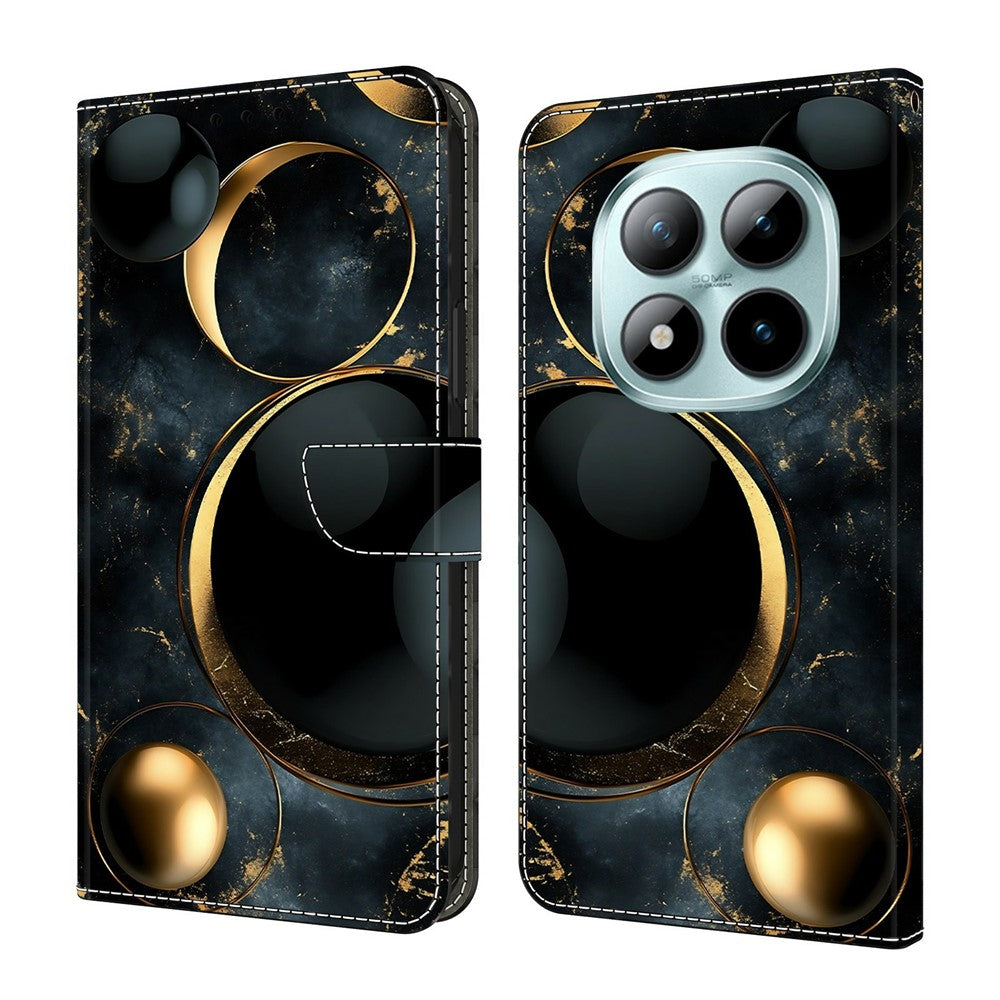 For Xiaomi Redmi Note 15 Pro 5G (Global) Wallet Case Foldable Stand Pattern Printing Leather Flip Phone Cover - Luxurious Gold Rings