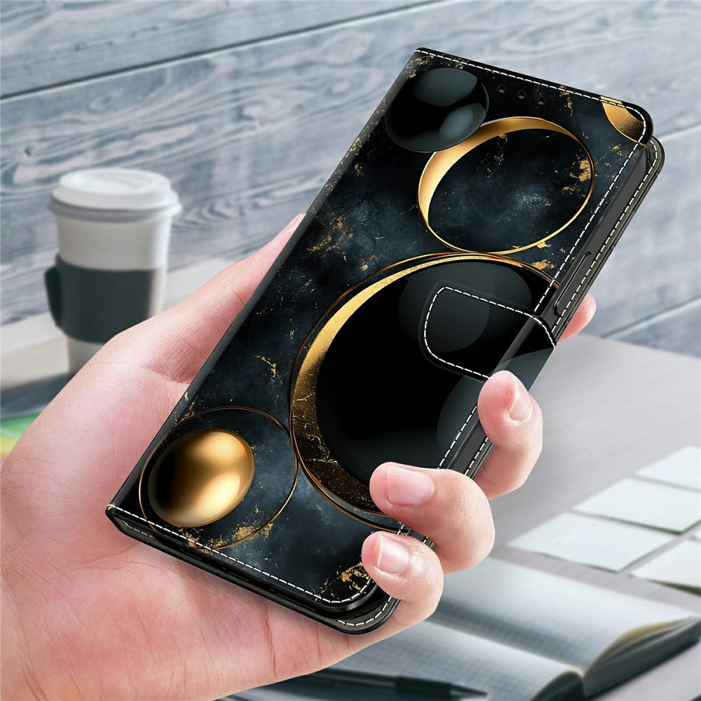 For Xiaomi Redmi Note 15 Pro 5G (Global) Wallet Case Foldable Stand Pattern Printing Leather Flip Phone Cover - Luxurious Gold Rings