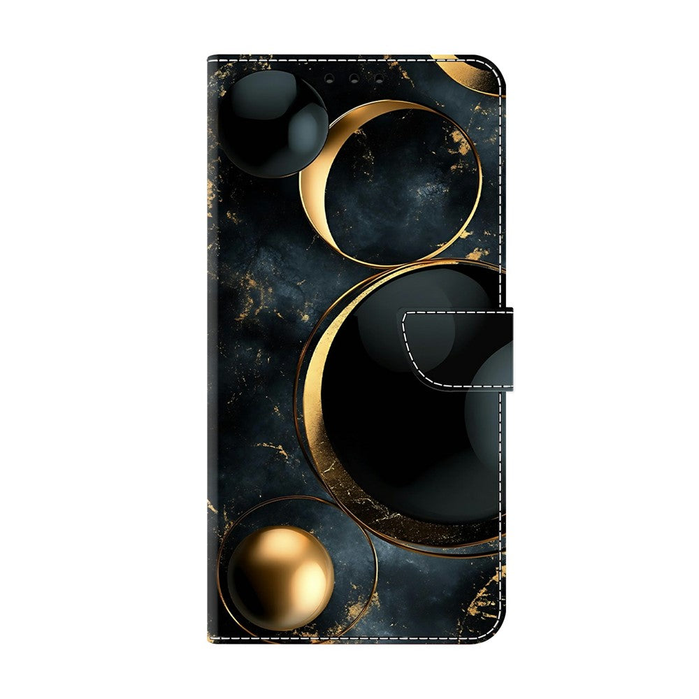 For Xiaomi Redmi Note 15 Pro 5G (Global) Wallet Case Foldable Stand Pattern Printing Leather Flip Phone Cover - Luxurious Gold Rings