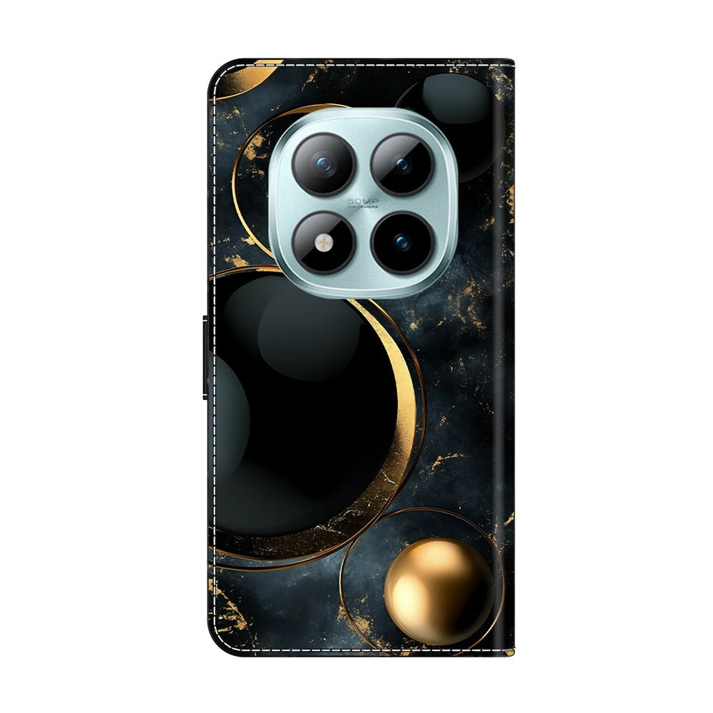 For Xiaomi Redmi Note 15 Pro 5G (Global) Wallet Case Foldable Stand Pattern Printing Leather Flip Phone Cover - Luxurious Gold Rings