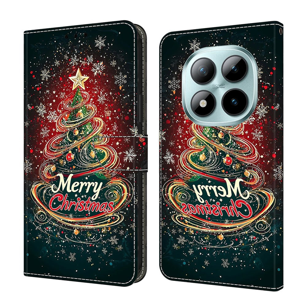 For Xiaomi Redmi Note 15 Pro 5G (Global) Wallet Case Foldable Stand Pattern Printing Leather Flip Phone Cover - Christmas Tree