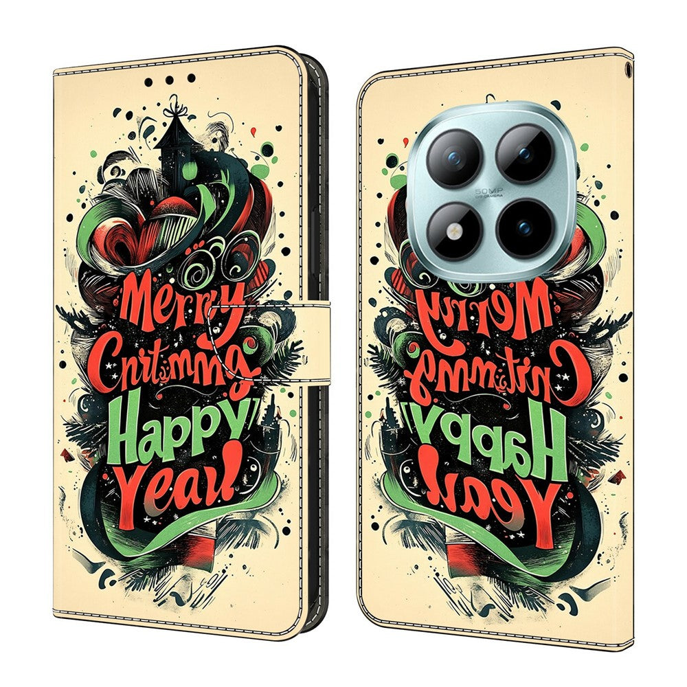 For Xiaomi Redmi Note 15 Pro 5G (Global) Wallet Case Foldable Stand Pattern Printing Leather Flip Phone Cover - Christmas Graffiti