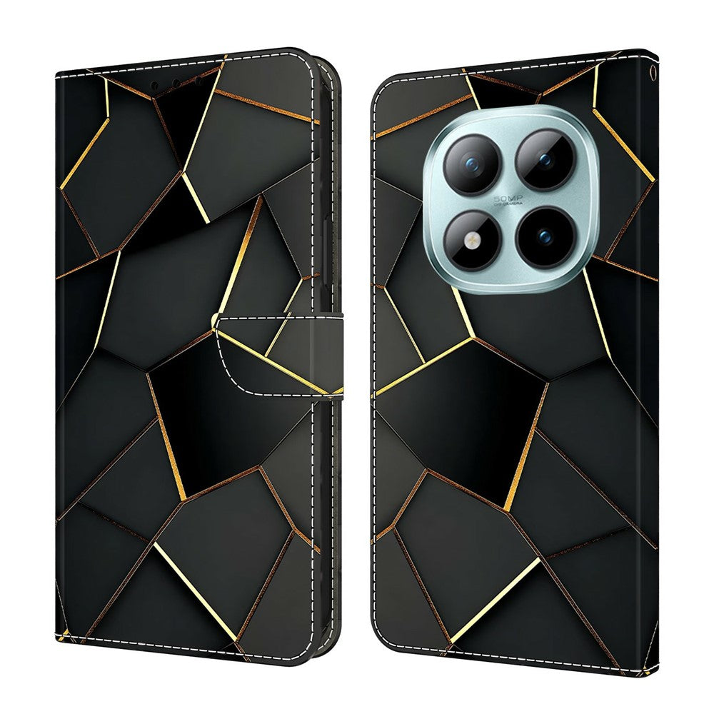 For Xiaomi Redmi Note 15 Pro 5G (Global) Wallet Case Foldable Stand Pattern Printing Leather Flip Phone Cover - Black Gold Beveled Edges