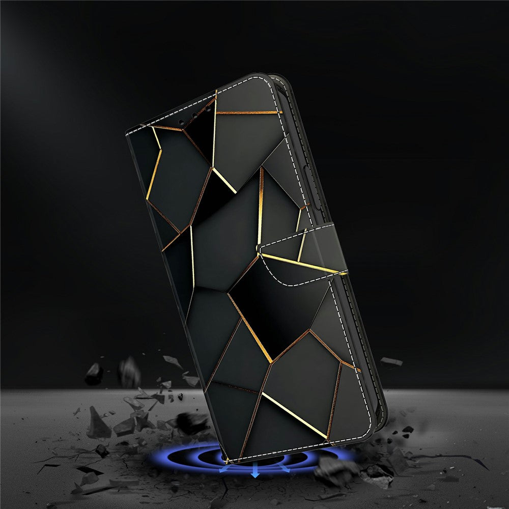 For Xiaomi Redmi Note 15 Pro 5G (Global) Wallet Case Foldable Stand Pattern Printing Leather Flip Phone Cover - Black Gold Beveled Edges