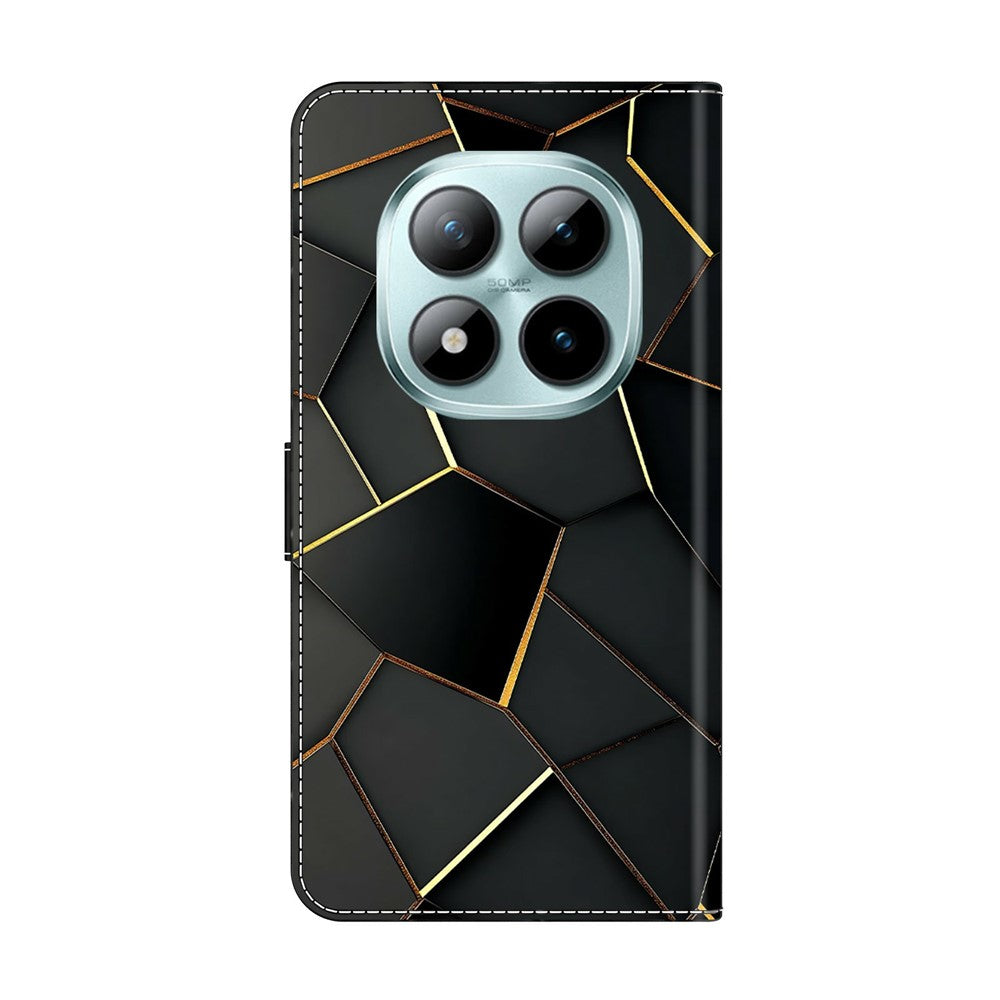 For Xiaomi Redmi Note 15 Pro 5G (Global) Wallet Case Foldable Stand Pattern Printing Leather Flip Phone Cover - Black Gold Beveled Edges