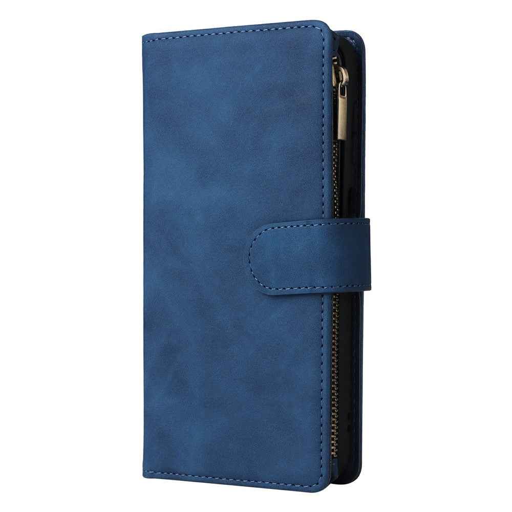 For Samsung Galaxy A57 5G Case Zipper Wallet Multiple Card Slots Leather Phone Cover with Wrist Strap - Blue