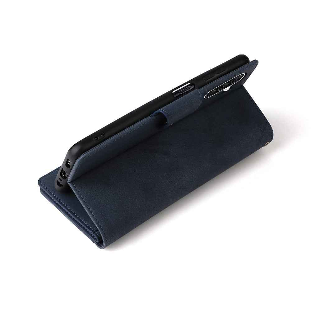 For Samsung Galaxy A57 5G Case Zipper Wallet Rivet Decor Leather Phone Cover with Wrist Strap - Blue