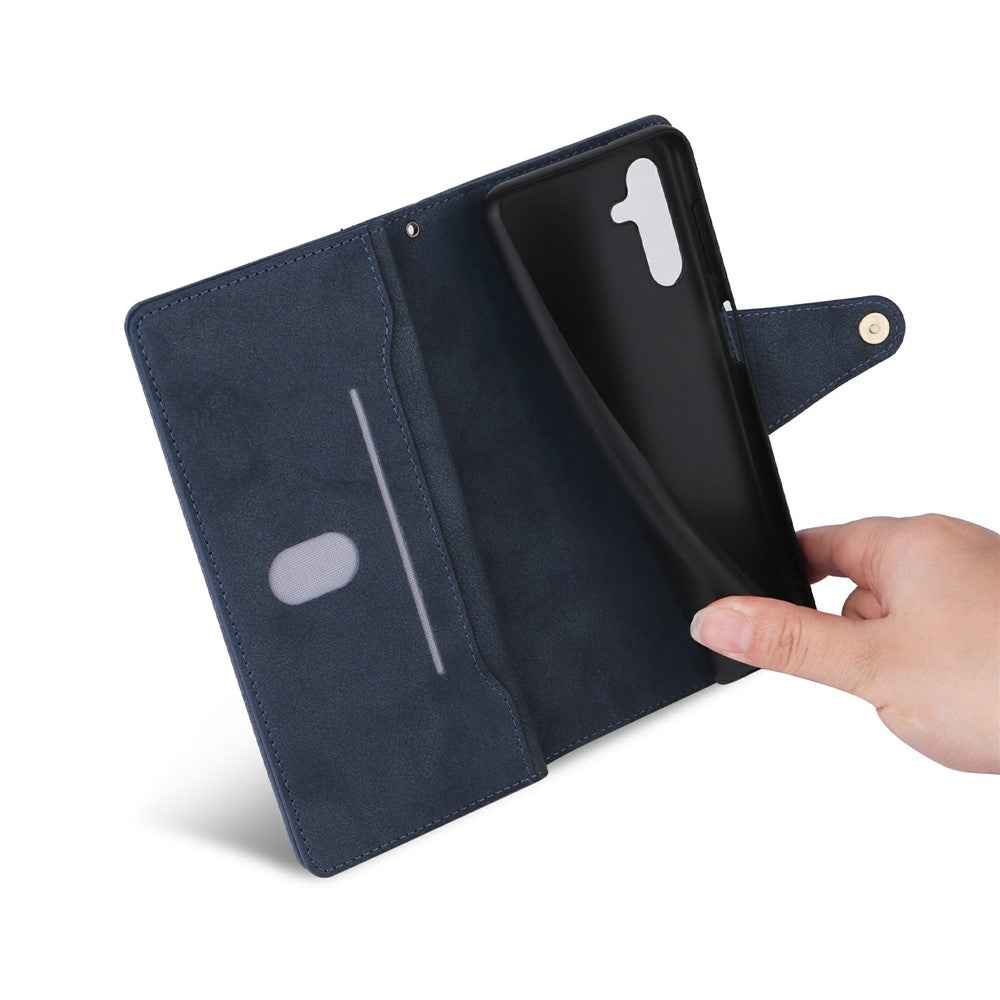 For Samsung Galaxy A57 5G Case Zipper Wallet Rivet Decor Leather Phone Cover with Wrist Strap - Blue