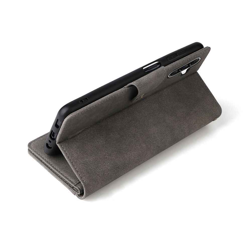 For Samsung Galaxy A57 5G Case Zipper Wallet Rivet Decor Leather Phone Cover with Wrist Strap - Grey