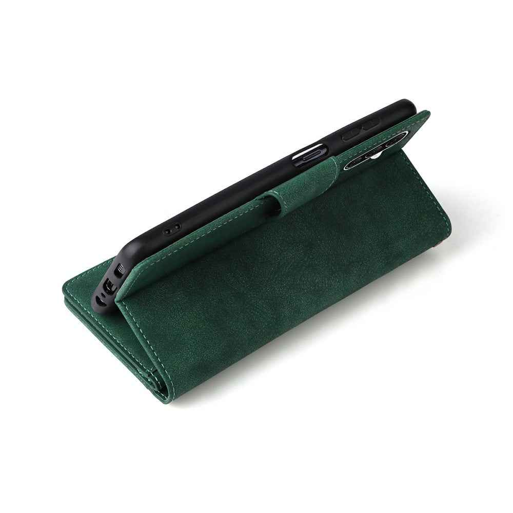 For Samsung Galaxy A57 5G Case Zipper Wallet Rivet Decor Leather Phone Cover with Wrist Strap - Green