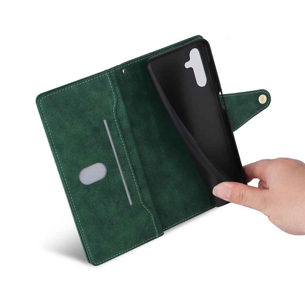 For Samsung Galaxy A57 5G Case Zipper Wallet Rivet Decor Leather Phone Cover with Wrist Strap - Green
