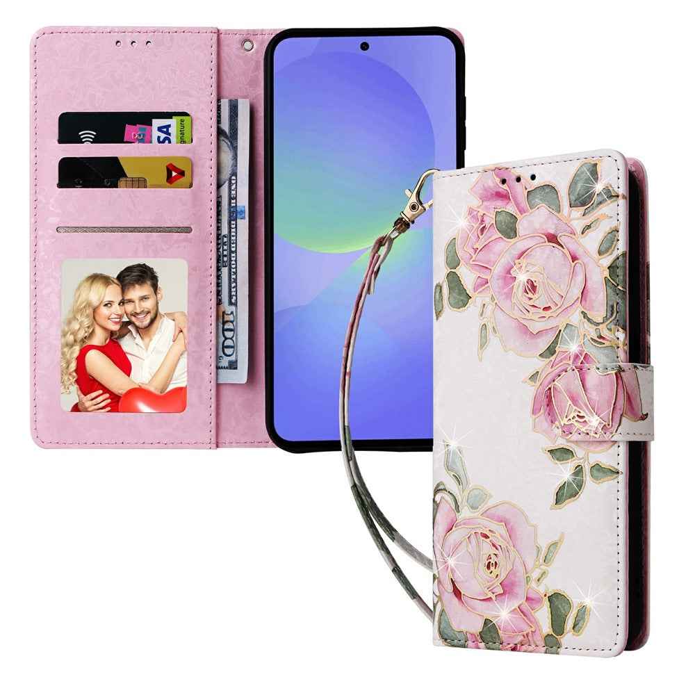 For Samsung Galaxy A57 5G Case RFID Blocking Flower Leather Phone Cover - Flower