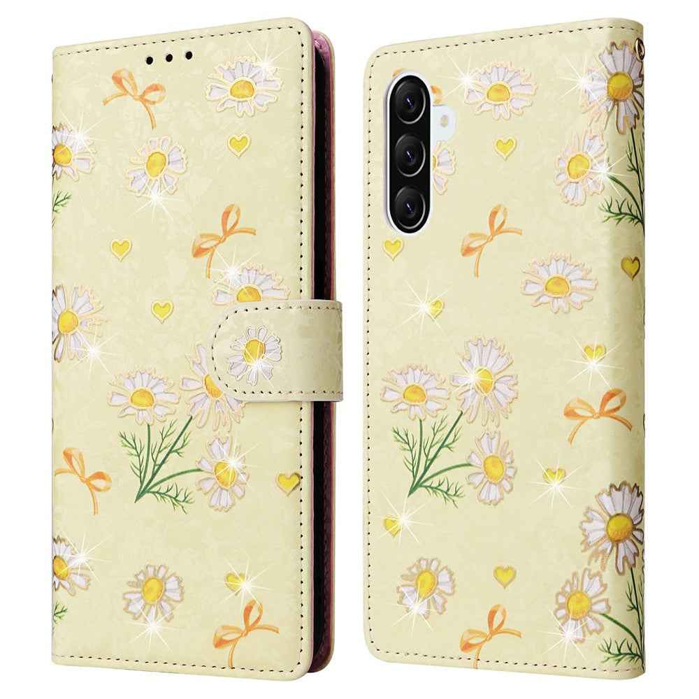 For Samsung Galaxy A57 5G Case RFID Blocking Flower Leather Phone Cover - Yellow Daisy