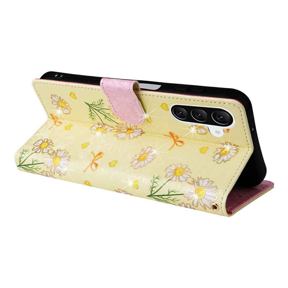 For Samsung Galaxy A57 5G Case RFID Blocking Flower Leather Phone Cover - Yellow Daisy
