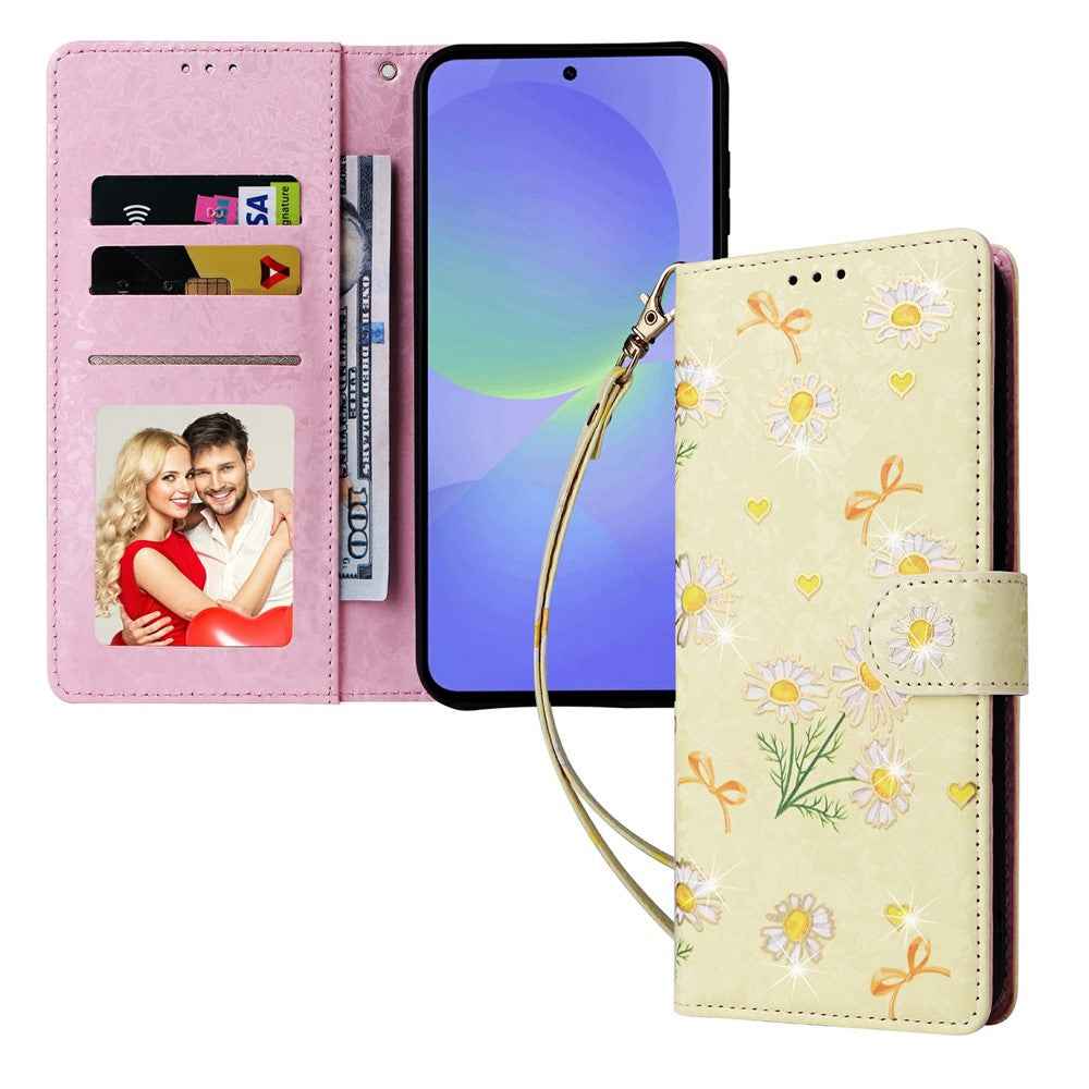 For Samsung Galaxy A57 5G Case RFID Blocking Flower Leather Phone Cover - Yellow Daisy