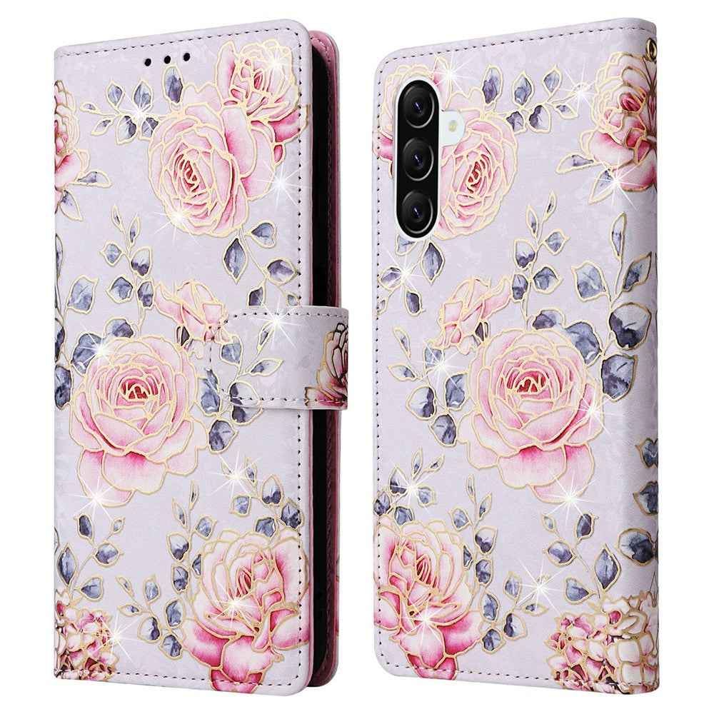 For Samsung Galaxy A57 5G Case RFID Blocking Flower Leather Phone Cover - Rose Flower