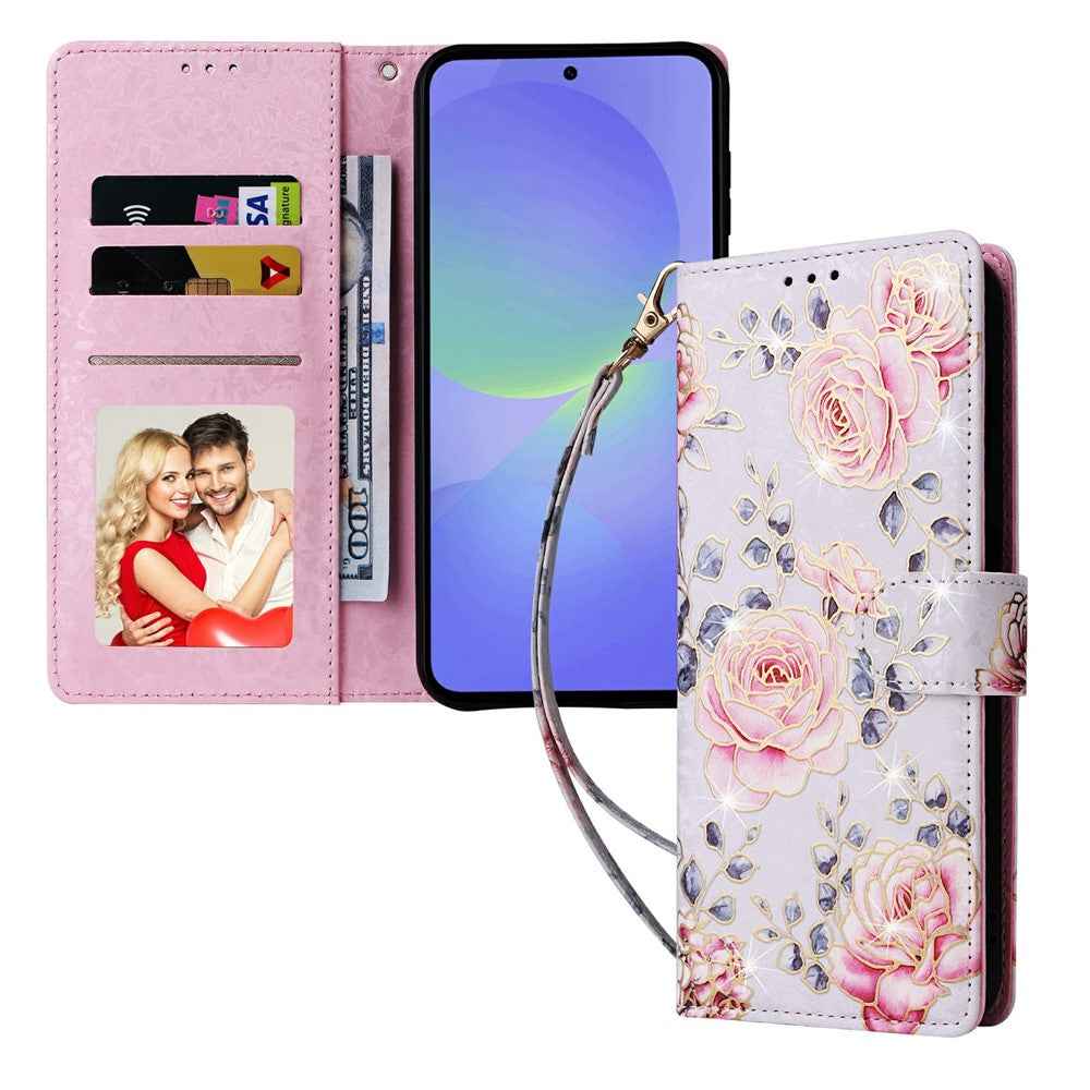 For Samsung Galaxy A57 5G Case RFID Blocking Flower Leather Phone Cover - Rose Flower