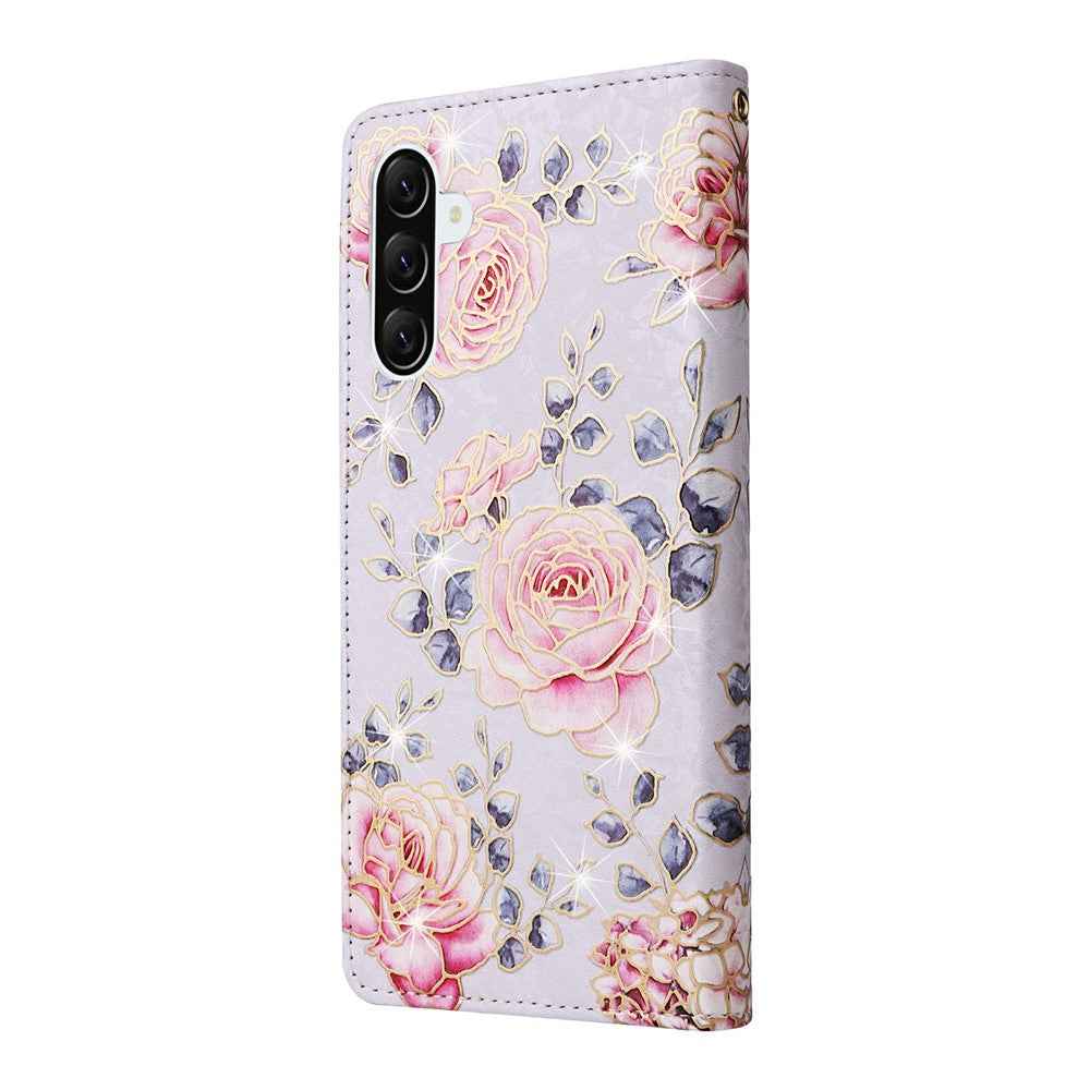 For Samsung Galaxy A57 5G Case RFID Blocking Flower Leather Phone Cover - Rose Flower