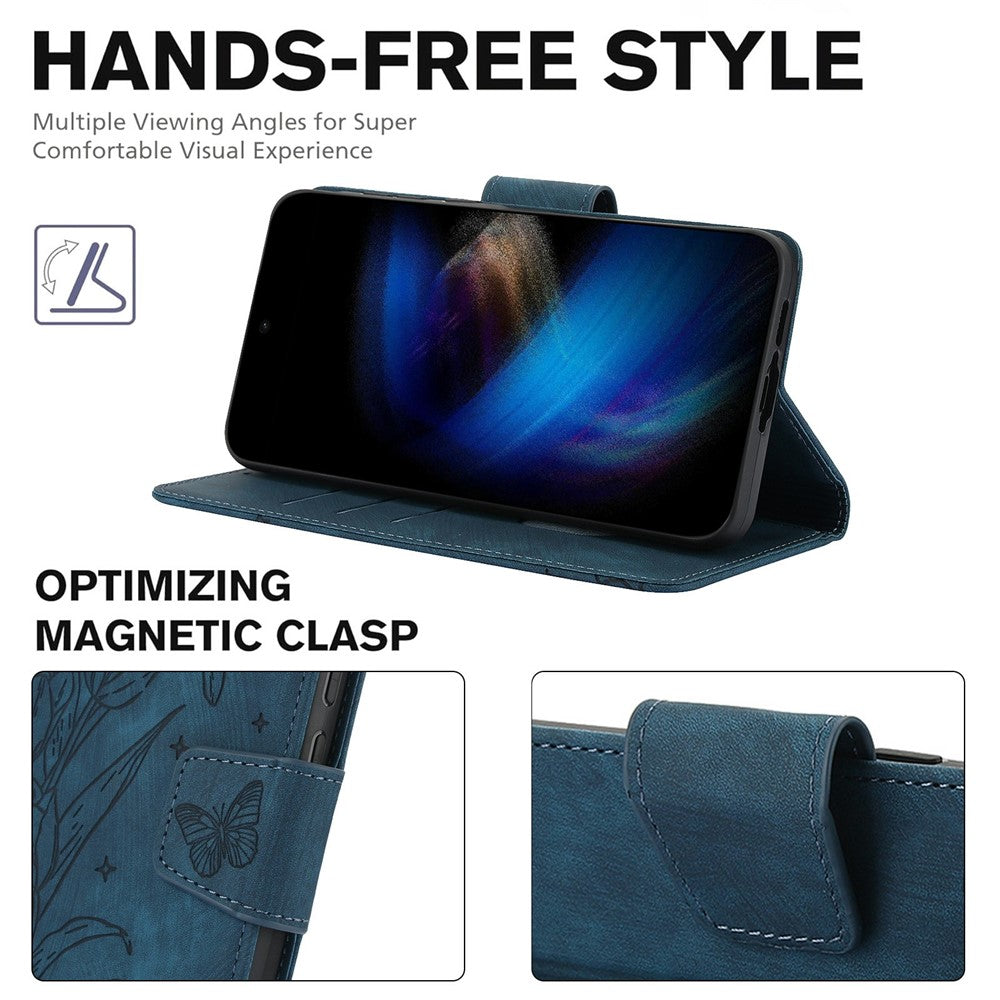 For Xiaomi Redmi Note 15 Pro 5G (Global) Case Flower Butterfly Wallet Leather Phone Cover with Hand Strap - Blue