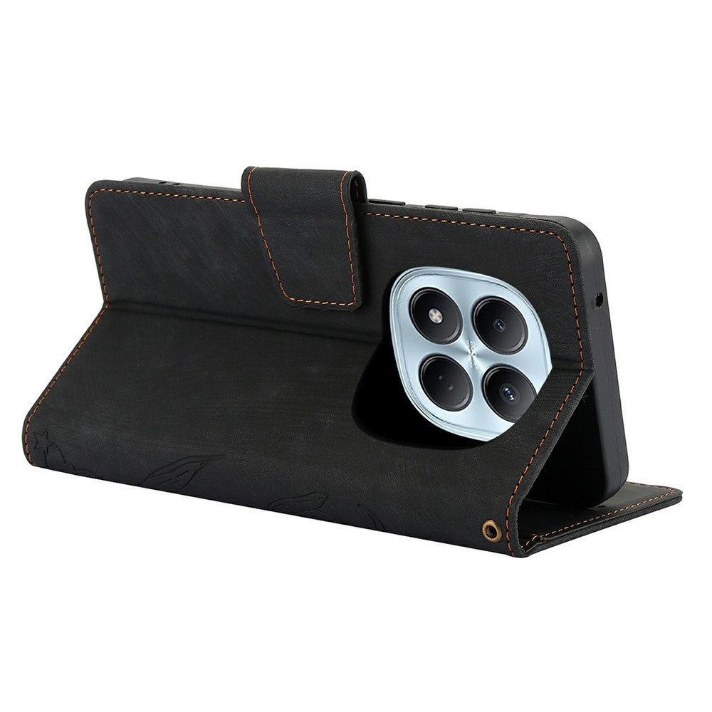 For Xiaomi Redmi Note 15 Pro 5G (Global) Case Flower Butterfly Wallet Leather Phone Cover with Hand Strap - Black