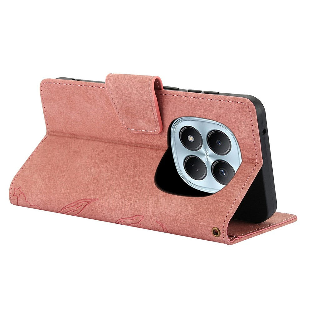 For Xiaomi Poco M8 Pro 5G / Redmi Note 15 Pro+ 5G (Global) Case Flower Butterfly Wallet Leather Phone Cover with Hand Strap - Pink