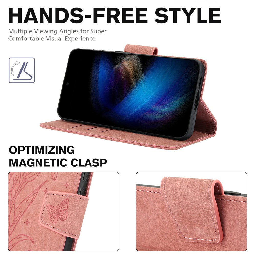 For Xiaomi Poco M8 Pro 5G / Redmi Note 15 Pro+ 5G (Global) Case Flower Butterfly Wallet Leather Phone Cover with Hand Strap - Pink
