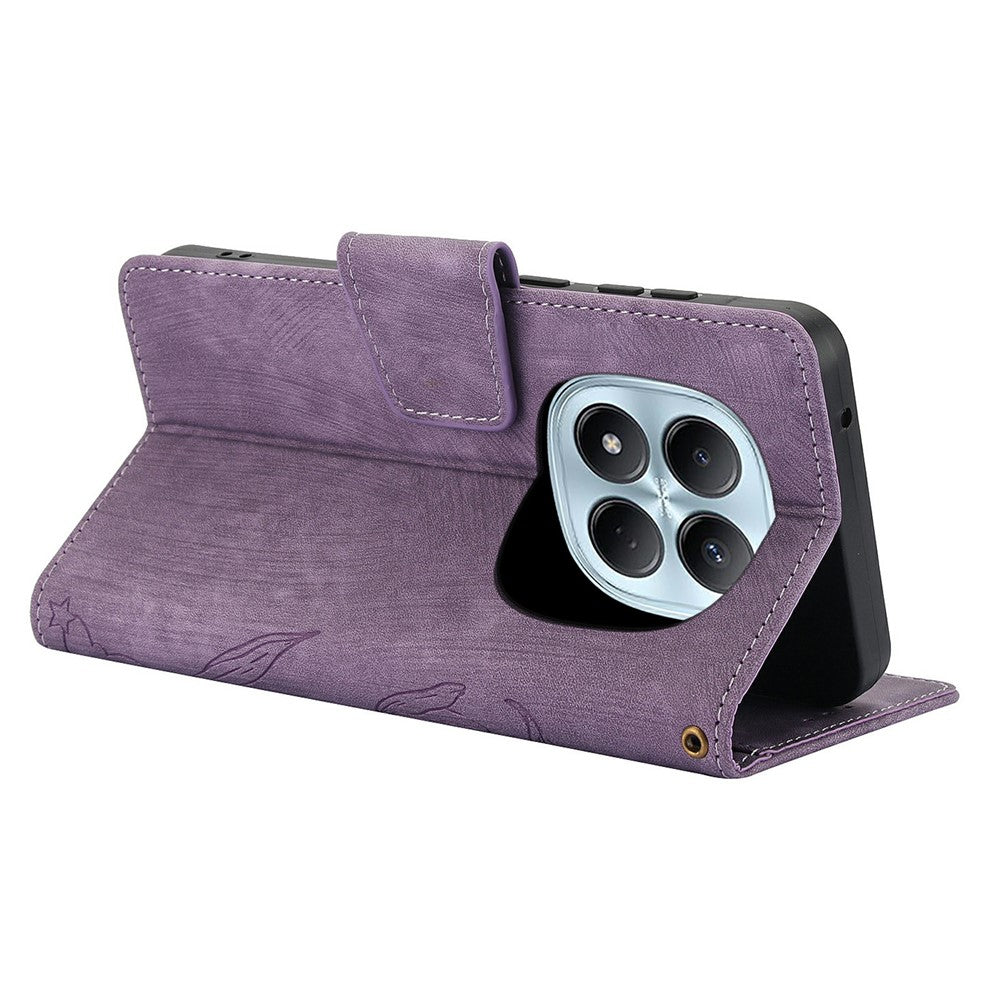 For Xiaomi Poco M8 Pro 5G / Redmi Note 15 Pro+ 5G (Global) Case Flower Butterfly Wallet Leather Phone Cover with Hand Strap - Purple