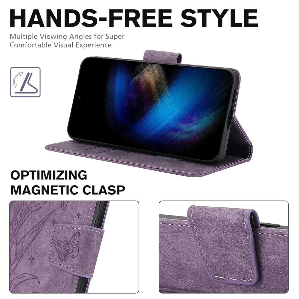 For Xiaomi Poco M8 Pro 5G / Redmi Note 15 Pro+ 5G (Global) Case Flower Butterfly Wallet Leather Phone Cover with Hand Strap - Purple