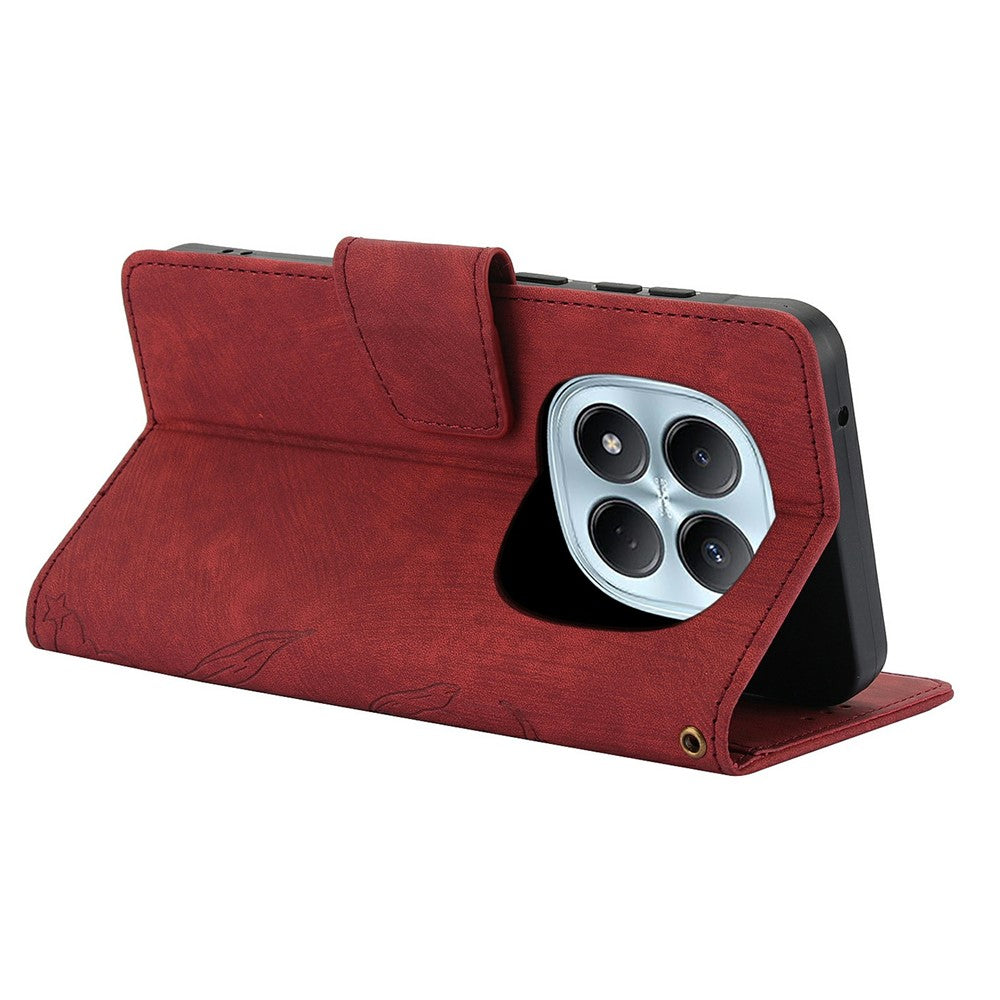 For Xiaomi Poco M8 Pro 5G / Redmi Note 15 Pro+ 5G (Global) Case Flower Butterfly Wallet Leather Phone Cover with Hand Strap - Red