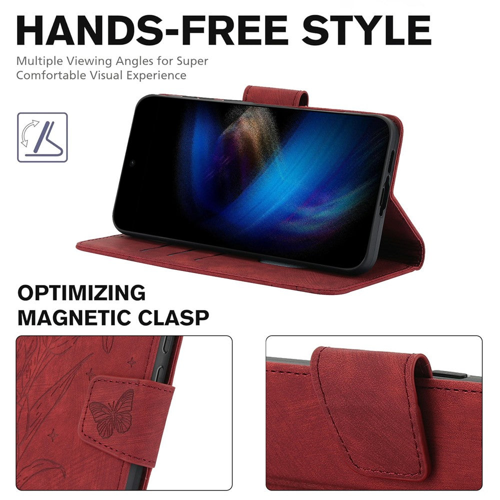 For Xiaomi Poco M8 Pro 5G / Redmi Note 15 Pro+ 5G (Global) Case Flower Butterfly Wallet Leather Phone Cover with Hand Strap - Red