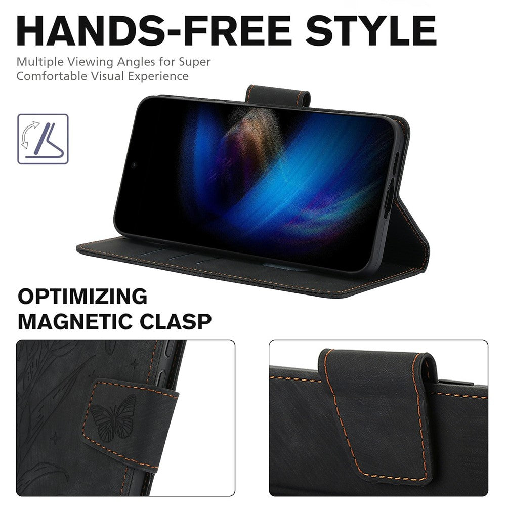 For Xiaomi Poco M8 Pro 5G / Redmi Note 15 Pro+ 5G (Global) Case Flower Butterfly Wallet Leather Phone Cover with Hand Strap - Black