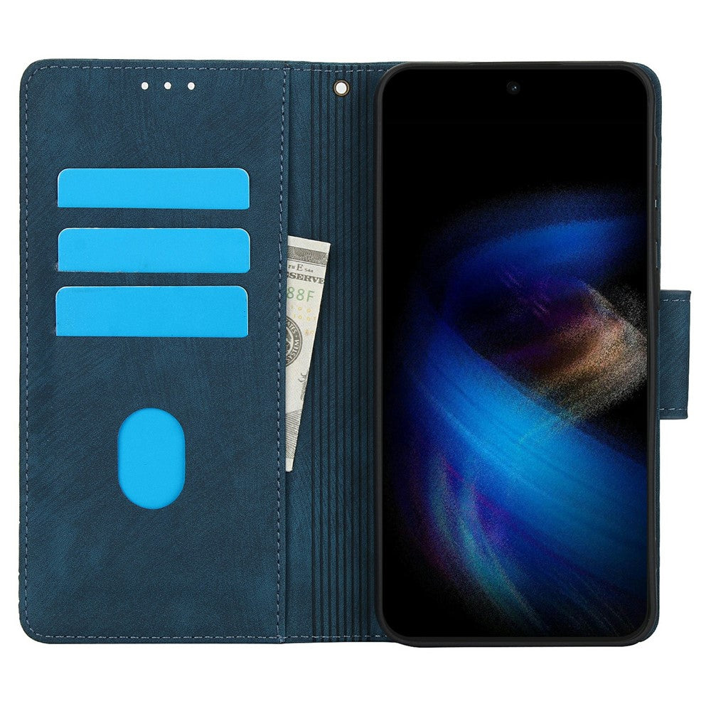 For Xiaomi Poco M8 5G / Redmi Note 15 5G (Global) / 15 4G (Global) Case Flower Butterfly Wallet Leather Phone Cover with Hand Strap - Blue