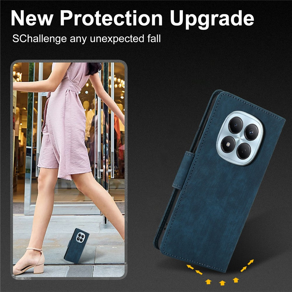 For Xiaomi Poco M8 5G / Redmi Note 15 5G (Global) / 15 4G (Global) Case Flower Butterfly Wallet Leather Phone Cover with Hand Strap - Blue