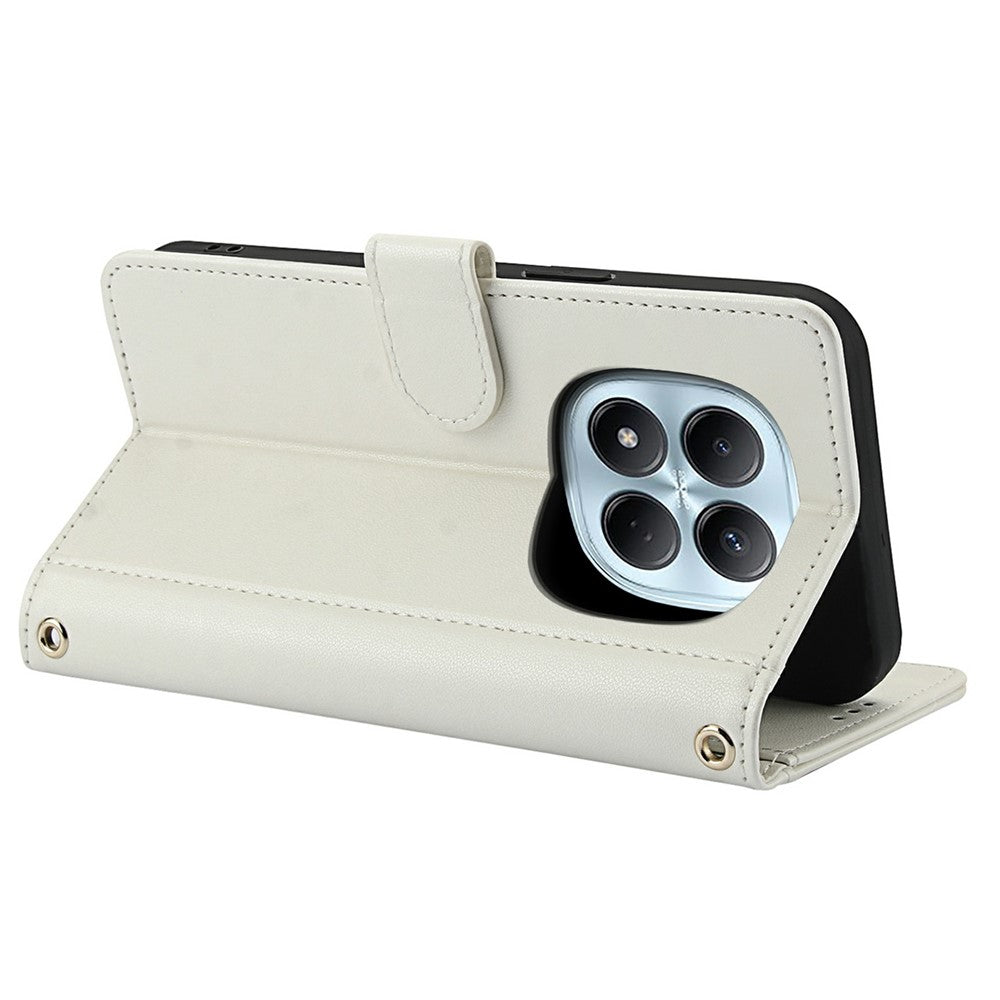 For Xiaomi Redmi Note 15 Pro 4G (Global) Case PU Leather Stand View Phone Wallet Cover with Hand Strap - White