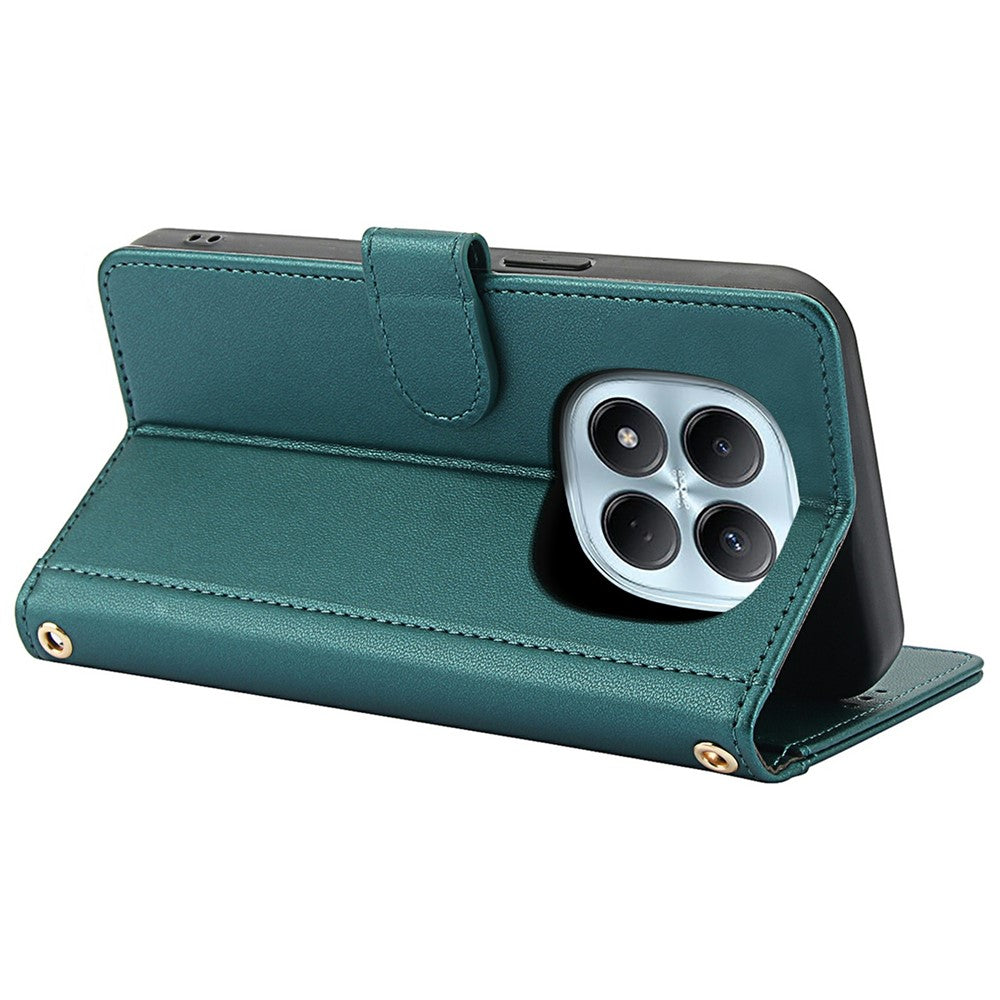 For Xiaomi Redmi Note 15 Pro 4G (Global) Case PU Leather Stand View Phone Wallet Cover with Hand Strap - Green