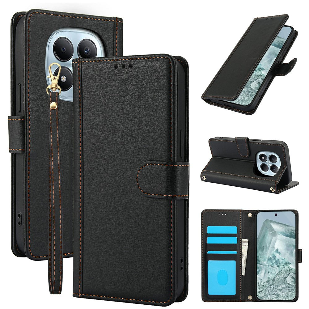 For Xiaomi Redmi Note 15 Pro 4G (Global) Case PU Leather Stand View Phone Wallet Cover with Hand Strap - Black