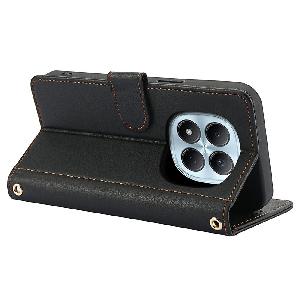 For Xiaomi Redmi Note 15 Pro 4G (Global) Case PU Leather Stand View Phone Wallet Cover with Hand Strap - Black