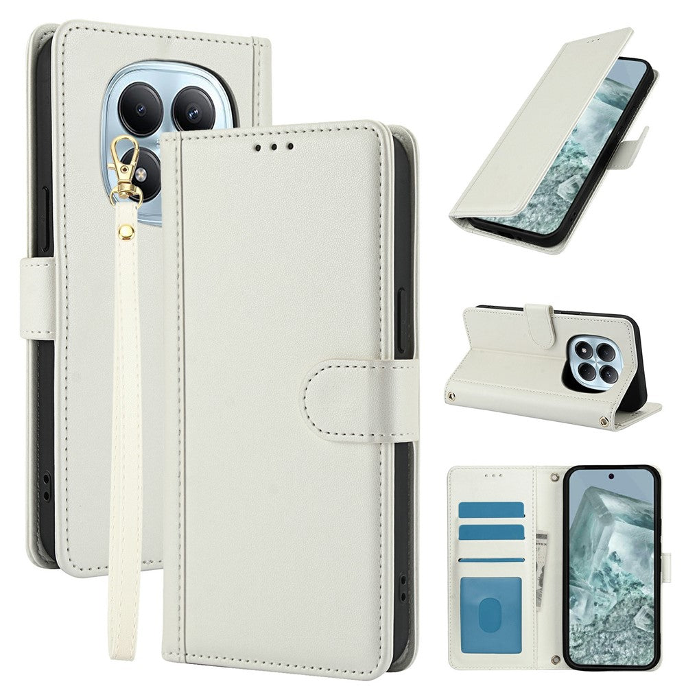 For Xiaomi Redmi Note 15 Pro 5G (Global) Case PU Leather Stand View Phone Wallet Cover with Hand Strap - White
