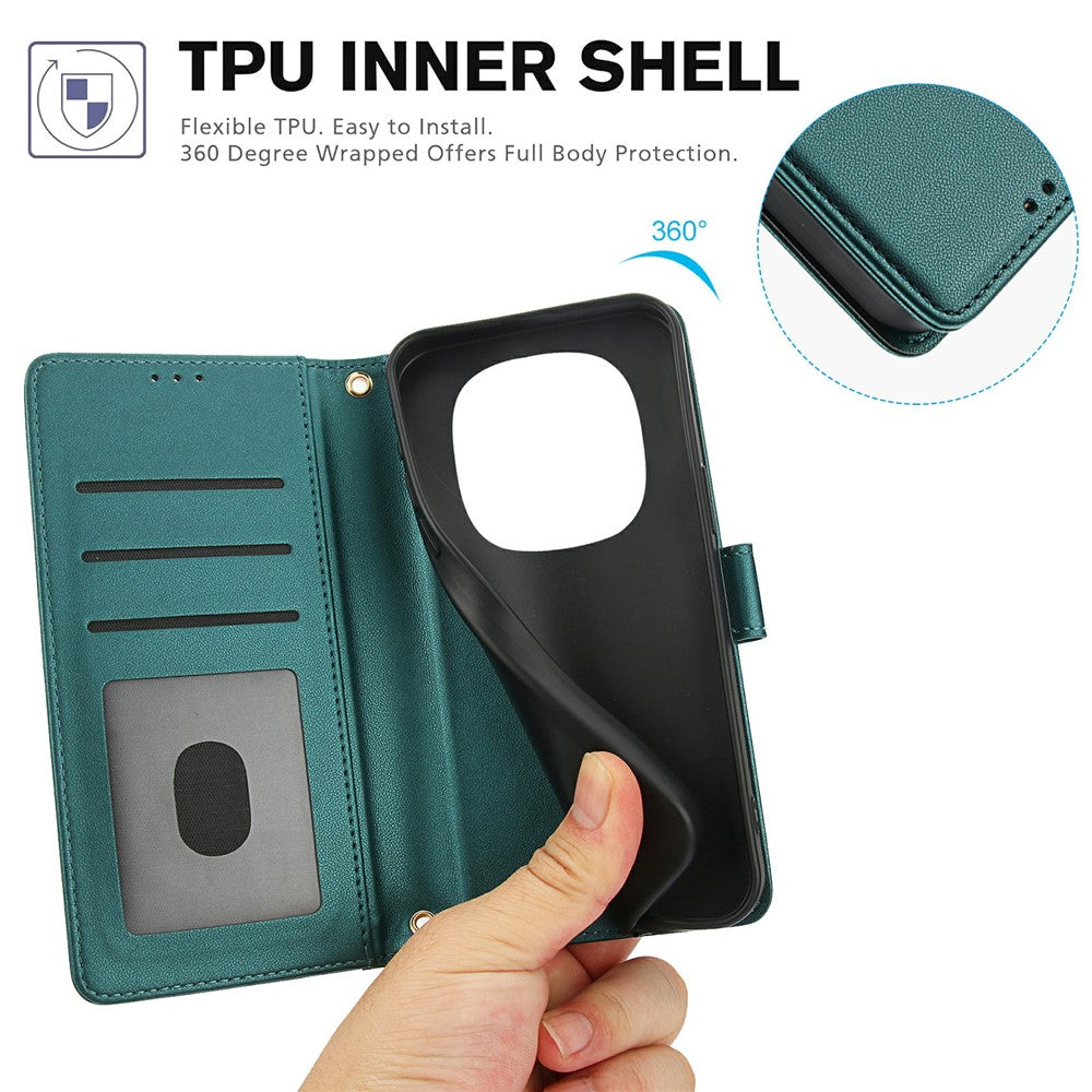 For Xiaomi Redmi Note 15 Pro 5G (Global) Case PU Leather Stand View Phone Wallet Cover with Hand Strap - Green