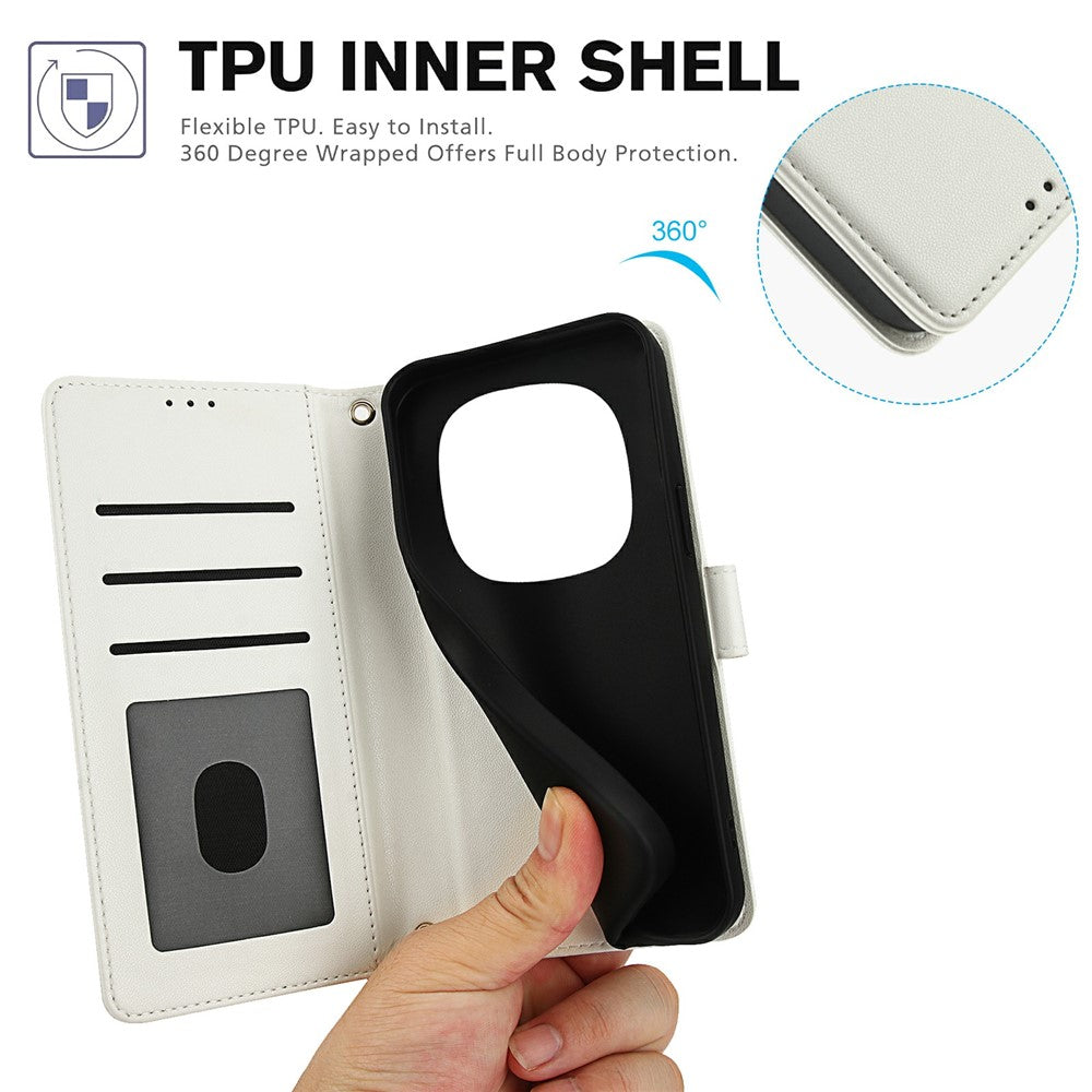For Xiaomi Poco M8 Pro 5G / Redmi Note 15 Pro+ 5G (Global) Case PU Leather Stand View Phone Wallet Cover with Hand Strap - White