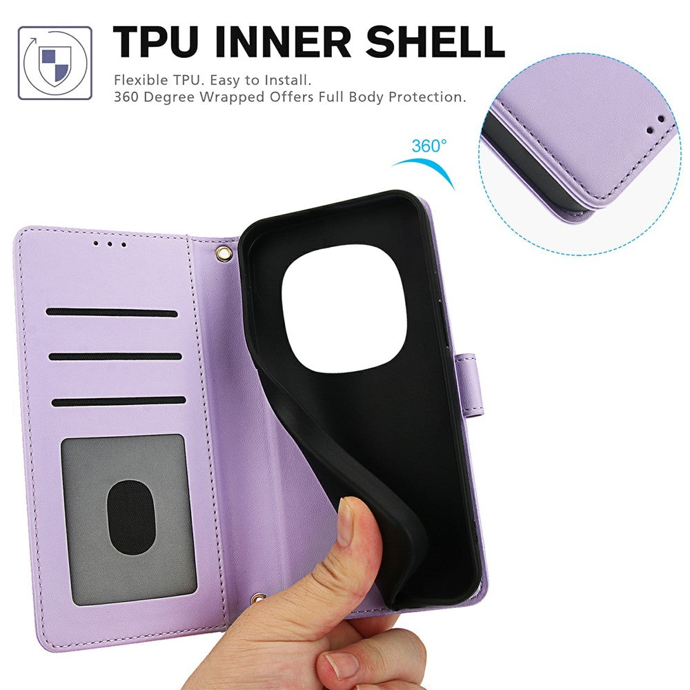 For Xiaomi Poco M8 Pro 5G / Redmi Note 15 Pro+ 5G (Global) Case PU Leather Stand View Phone Wallet Cover with Hand Strap - Purple