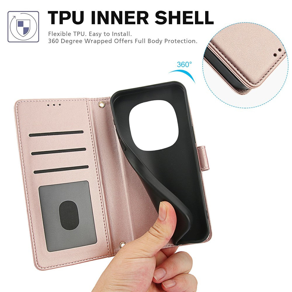 For Xiaomi Poco M8 Pro 5G / Redmi Note 15 Pro+ 5G (Global) Case PU Leather Stand View Phone Wallet Cover with Hand Strap - Pink