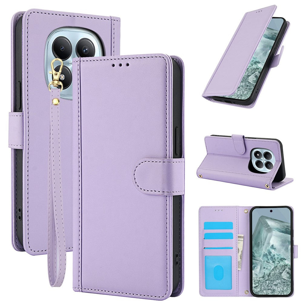 For Xiaomi Poco M8 5G / Redmi Note 15 5G (Global) / 15 4G (Global) Case PU Leather Stand View Phone Wallet Cover with Hand Strap - Purple