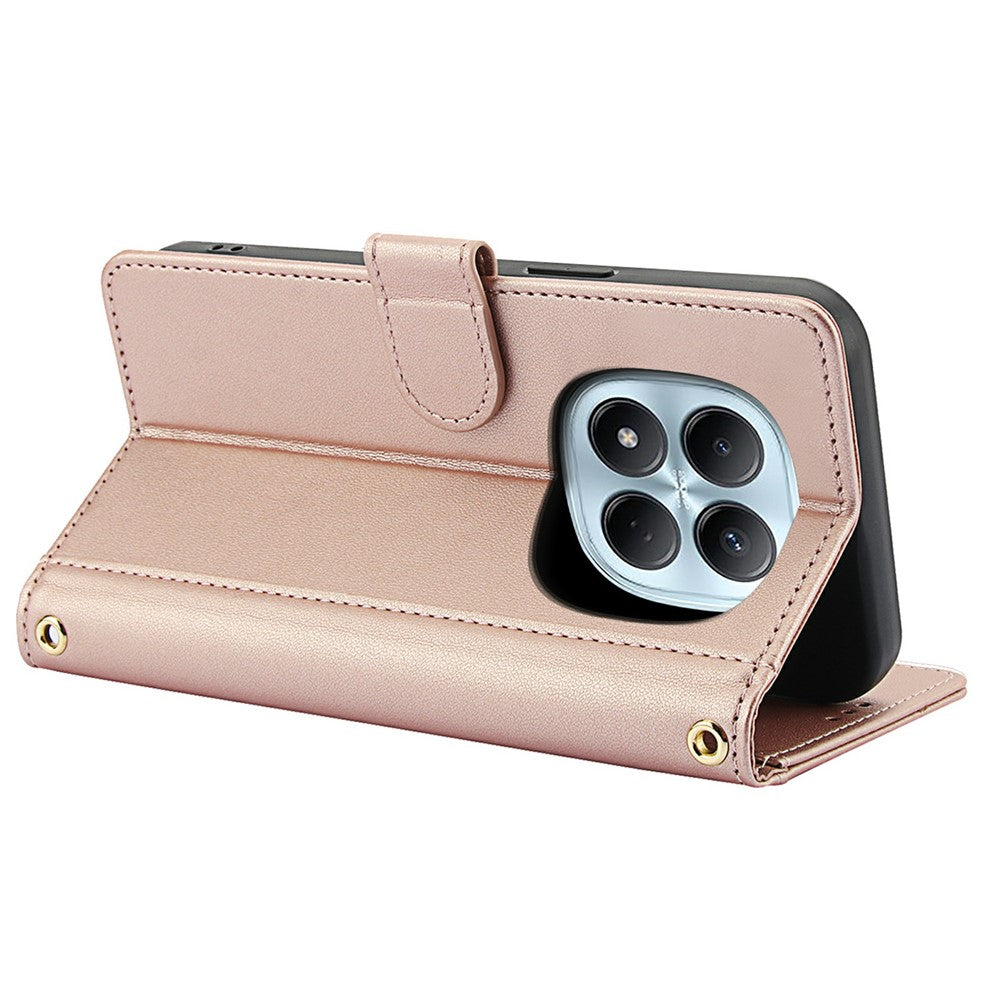 For Xiaomi Poco M8 5G / Redmi Note 15 5G (Global) / 15 4G (Global) Case PU Leather Stand View Phone Wallet Cover with Hand Strap - Pink