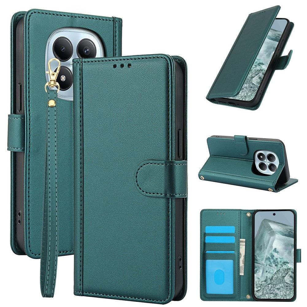 For Xiaomi Poco M8 5G / Redmi Note 15 5G (Global) / 15 4G (Global) Case PU Leather Stand View Phone Wallet Cover with Hand Strap - Green