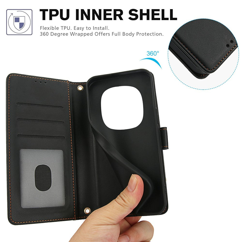 For Xiaomi Poco M8 5G / Redmi Note 15 5G (Global) / 15 4G (Global) Case PU Leather Stand View Phone Wallet Cover with Hand Strap - Black