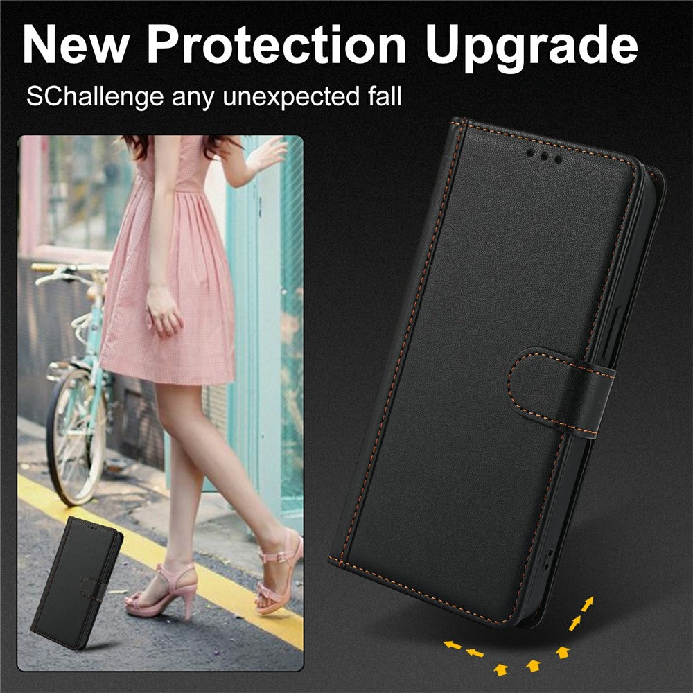 For Xiaomi Poco M8 5G / Redmi Note 15 5G (Global) / 15 4G (Global) Case PU Leather Stand View Phone Wallet Cover with Hand Strap - Black