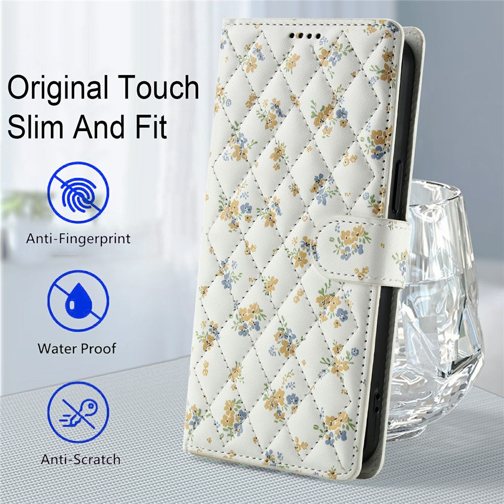 For Xiaomi Redmi Note 15 Pro 5G (Global) Wallet Case Rhombic Floral Design Leather Flip Phone Cover with Strap - A5