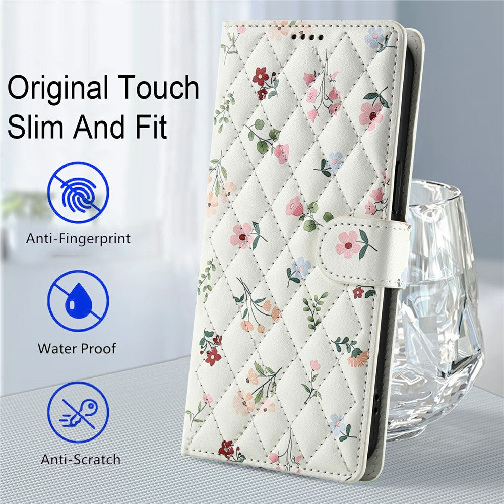 For Xiaomi Redmi Note 15 Pro 5G (Global) Wallet Case Rhombic Floral Design Leather Flip Phone Cover with Strap - A1